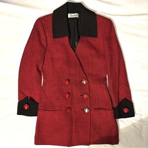 Vtg Sylph Red Black Double-Breasted Button Up Textured Blazer Jacket S/M Women’s